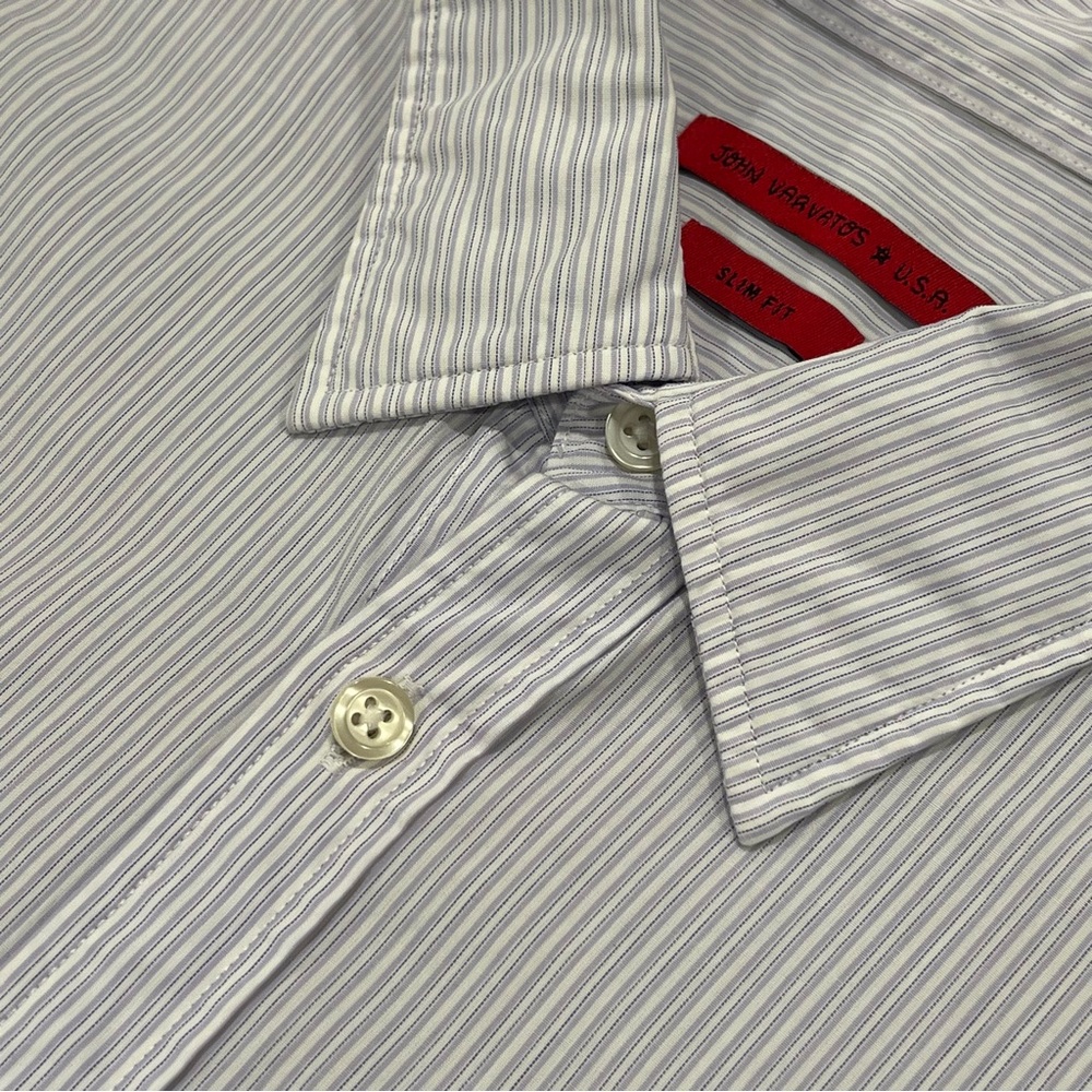 John Varvatos Star‎ USA Striped Slim Fit Long-Sleeve Dress Shirt 16R Purple/Blue